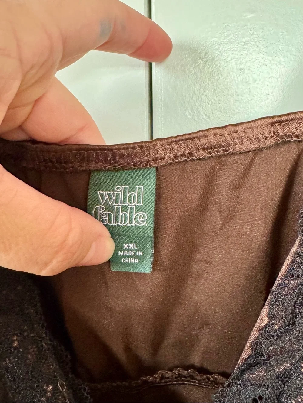 NWT wild fable Brown Satin Slip with Black Lace Trim
